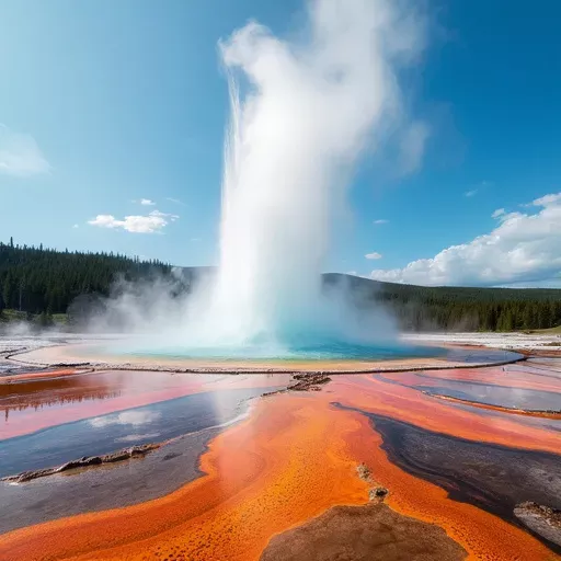 A vibrant geyser in a geothermal landscape.